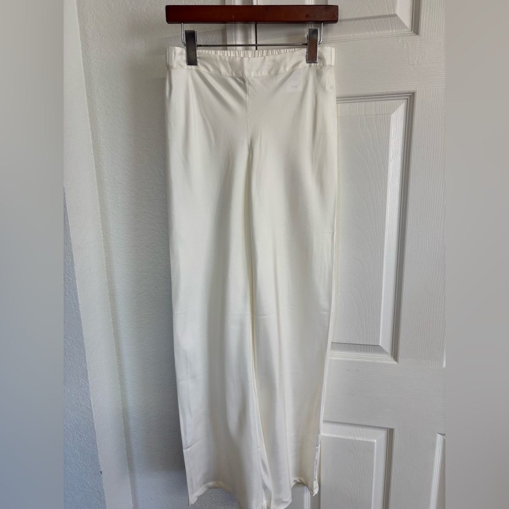 Ginia Silk Cream Ivory Elastic Waistband Pant Size S